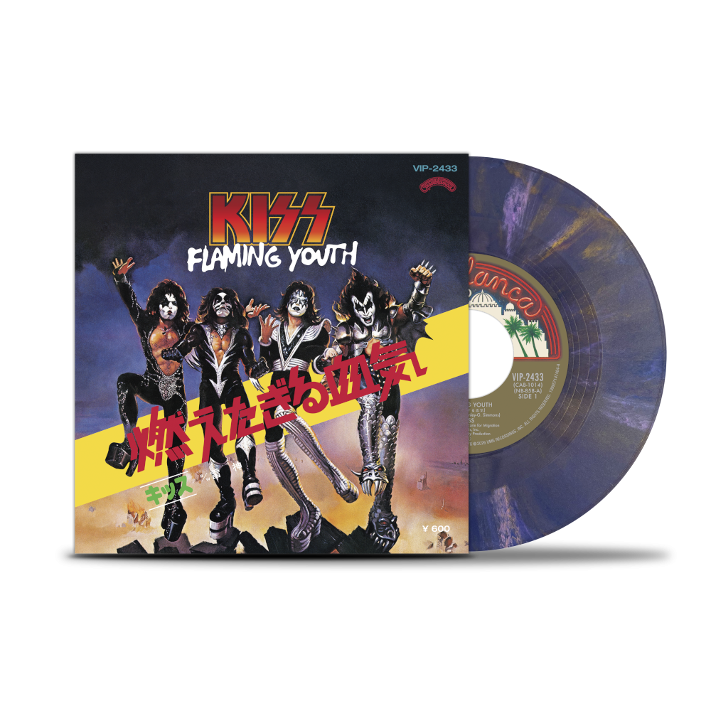 Kiss Flaming Youth / God Of Thunder 7” + Flaming Youth Single Cover T-Shirt Vinyl-Bundle 443405