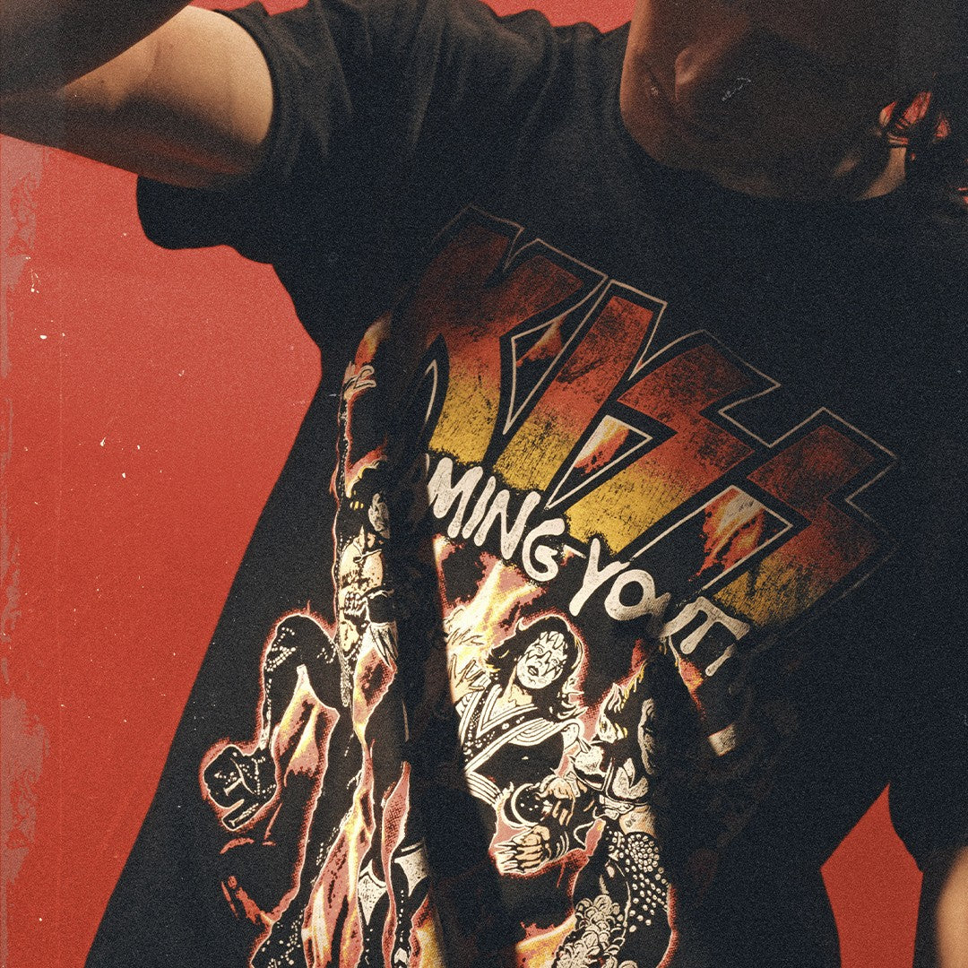 Kiss Flaming Youth / God Of Thunder 7” + Flaming Youth Single Cover T-Shirt Vinyl-Bundle 445221