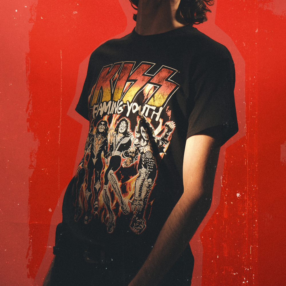 Kiss Flaming Youth / God Of Thunder 7” + Flaming Youth Single Cover T-Shirt Vinyl-Bundle 445227